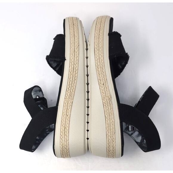 SKECHERS BOBS Platform Sandal Womens 9.5 Black Frayed Fabric Vegan NEW NWOB - Picture 7 of 11